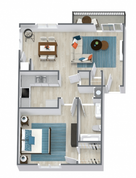 Floor plan for 1 bed, 1 bath, 820 sqft